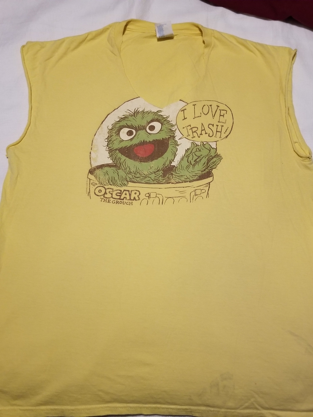 Sesame Street Oscar the Grouch "I Love Trash" Yellow Modified T-Shirt